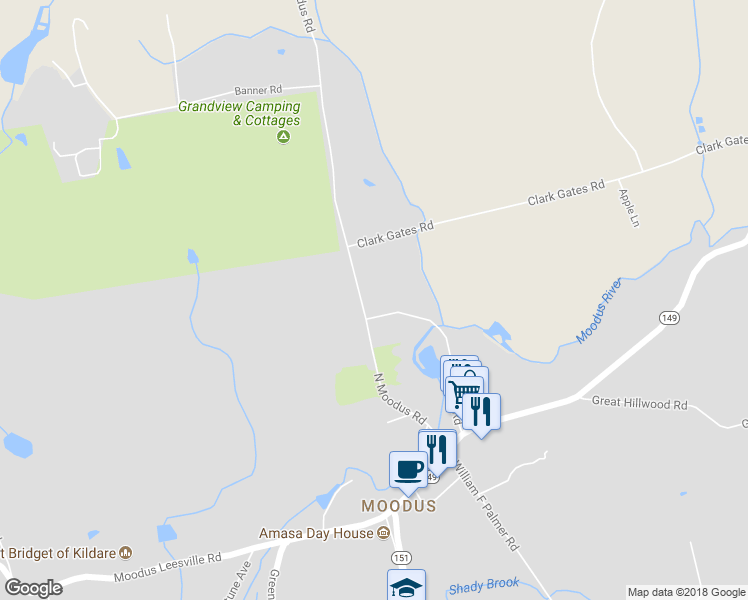 map of restaurants, bars, coffee shops, grocery stores, and more near 42 North Moodus Road in East Haddam