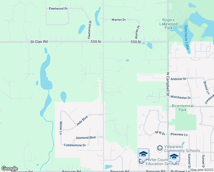 map of restaurants, bars, coffee shops, grocery stores, and more near 148 West 550 North in Valparaiso