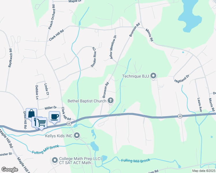 map of restaurants, bars, coffee shops, grocery stores, and more near 20 Bronson Road in Prospect