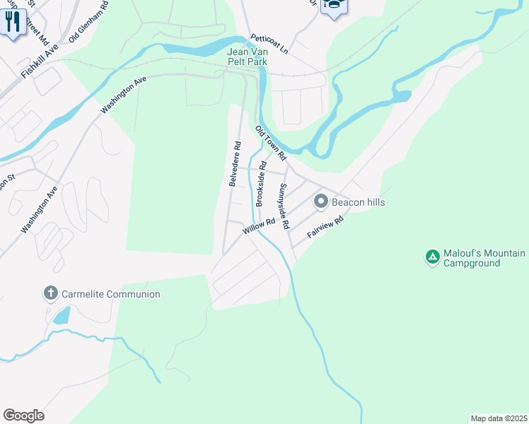 map of restaurants, bars, coffee shops, grocery stores, and more near 13 Brookside Road in Beacon