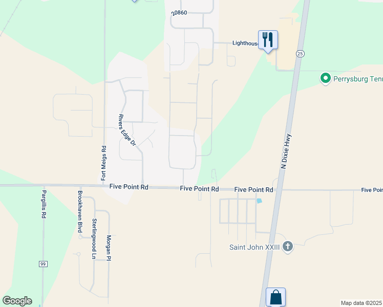 map of restaurants, bars, coffee shops, grocery stores, and more near 122 Bentley Drive in Perrysburg