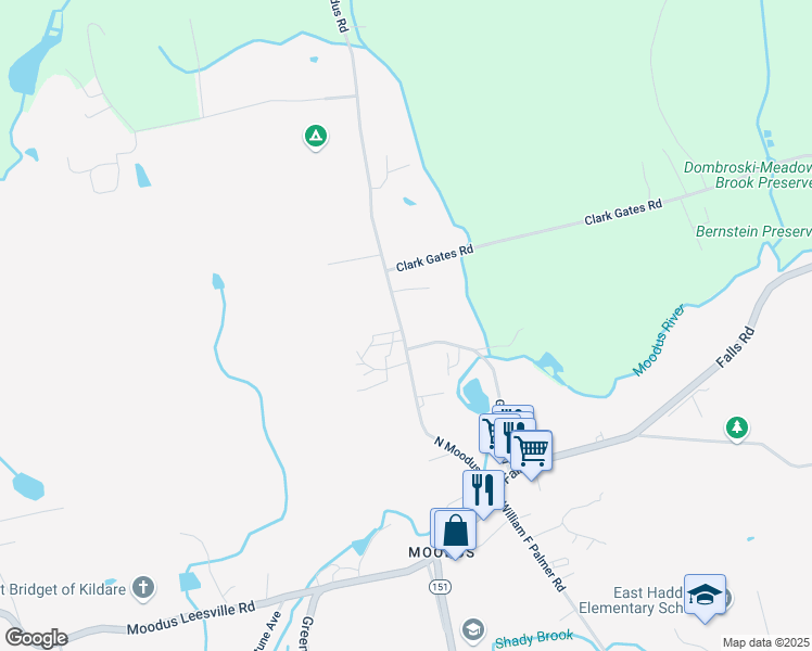 map of restaurants, bars, coffee shops, grocery stores, and more near 42 North Moodus Road in East Haddam
