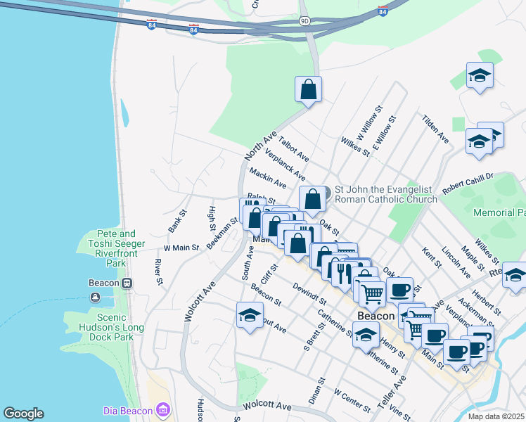 map of restaurants, bars, coffee shops, grocery stores, and more near 1166 North Avenue in Beacon