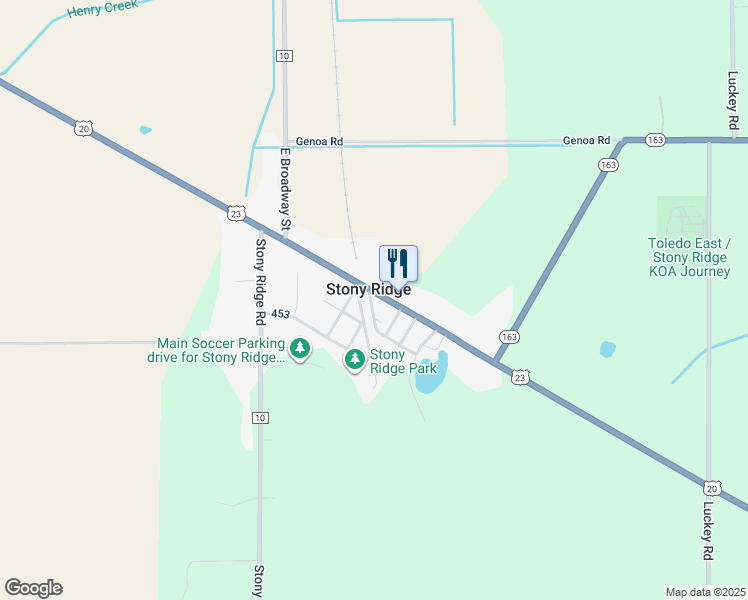 map of restaurants, bars, coffee shops, grocery stores, and more near in Stony Ridge