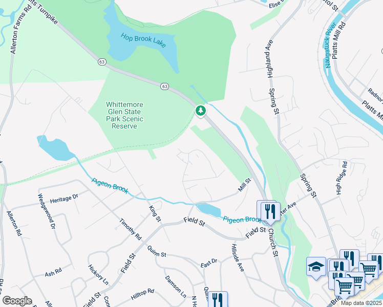 map of restaurants, bars, coffee shops, grocery stores, and more near 145 Lantern Park Drive in Naugatuck
