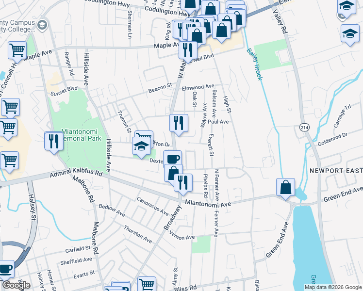 map of restaurants, bars, coffee shops, grocery stores, and more near 43 Fairview Avenue in Middletown
