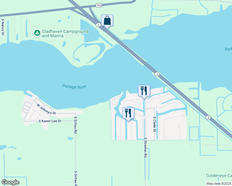 map of restaurants, bars, coffee shops, grocery stores, and more near Portage Cove Park and Marina Condominiums in Port Clinton