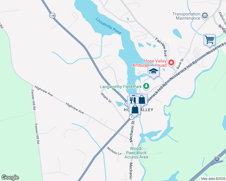 map of restaurants, bars, coffee shops, grocery stores, and more near 33 Spring Street in Hopkinton