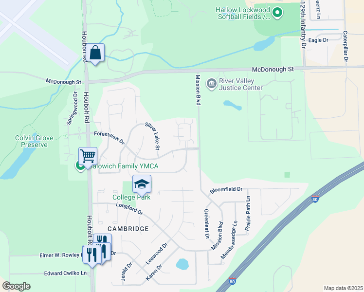 map of restaurants, bars, coffee shops, grocery stores, and more near 641 Berry Ridge Drive in Joliet