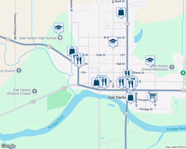 map of restaurants, bars, coffee shops, grocery stores, and more near 319 West Ottawa Street in Oak Harbor