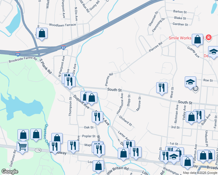 map of restaurants, bars, coffee shops, grocery stores, and more near 679 South Street in Newburgh
