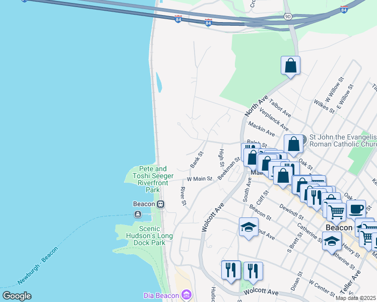 map of restaurants, bars, coffee shops, grocery stores, and more near 22 Edgewater Place in Beacon