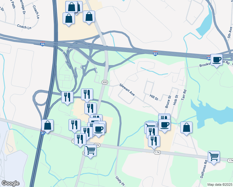 map of restaurants, bars, coffee shops, grocery stores, and more near 6 Ridgeview Drive in Newburgh
