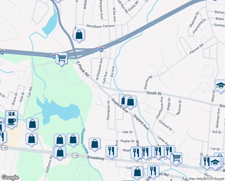 map of restaurants, bars, coffee shops, grocery stores, and more near 300 Dupont Avenue in Newburgh
