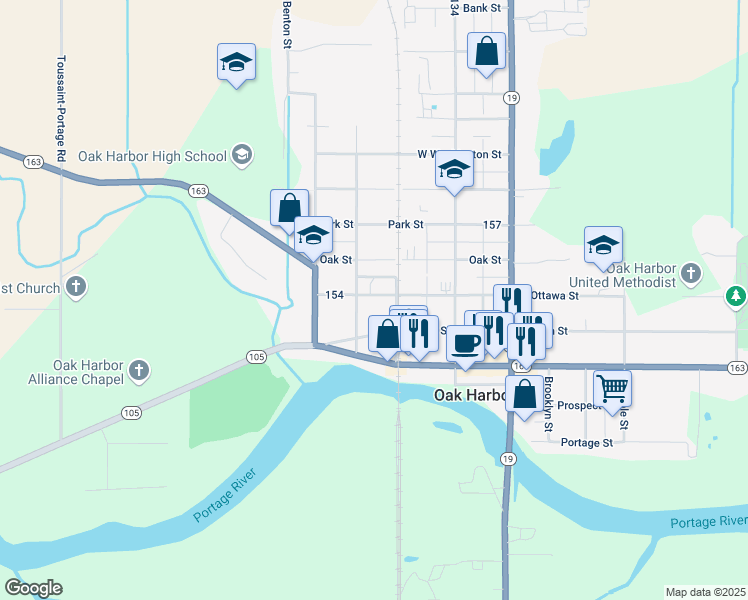 map of restaurants, bars, coffee shops, grocery stores, and more near 319 West Ottawa Street in Oak Harbor