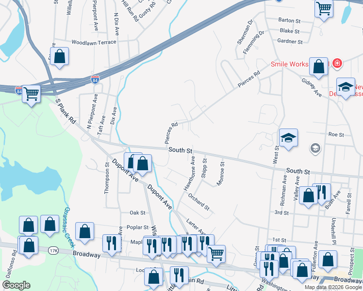 map of restaurants, bars, coffee shops, grocery stores, and more near 679 South Street in Newburgh