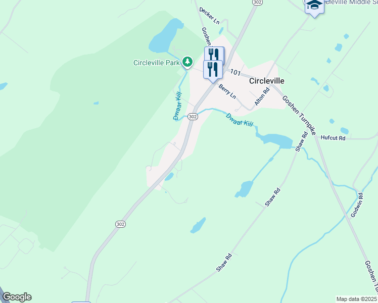 map of restaurants, bars, coffee shops, grocery stores, and more near 2187 New York 302 in Circleville