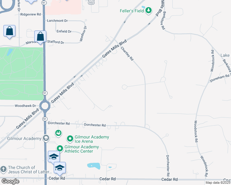 map of restaurants, bars, coffee shops, grocery stores, and more near 6960 Norvale Circle West in Gates Mills