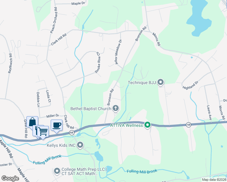 map of restaurants, bars, coffee shops, grocery stores, and more near 20 Bronson Road in Prospect