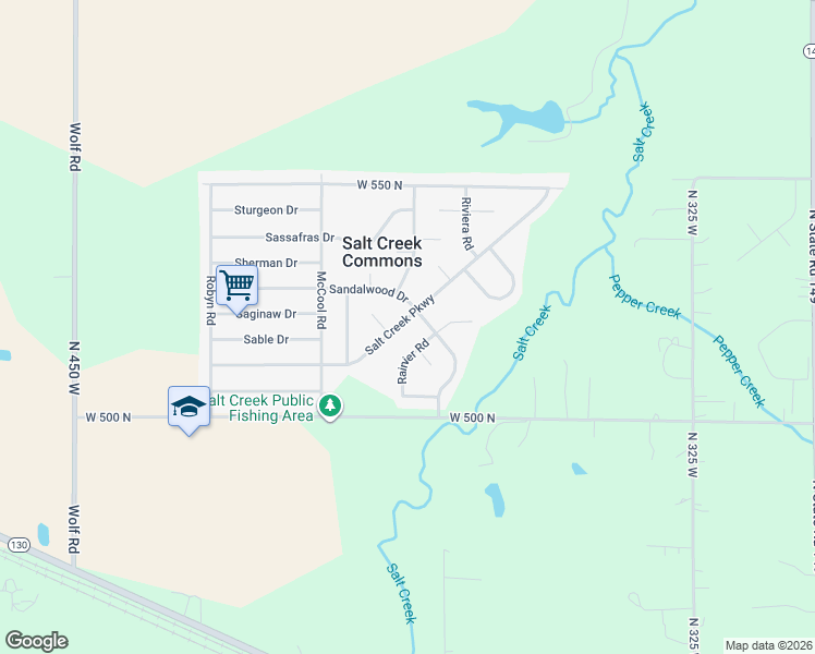map of restaurants, bars, coffee shops, grocery stores, and more near 368 Salt Creek Parkway in Valparaiso
