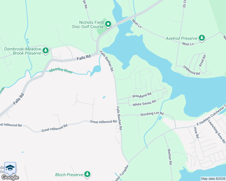map of restaurants, bars, coffee shops, grocery stores, and more near 57 Falls Bashan Road in East Haddam