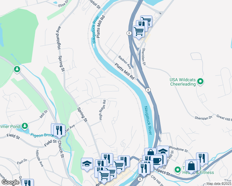 map of restaurants, bars, coffee shops, grocery stores, and more near 40 Patricia Lane in Naugatuck