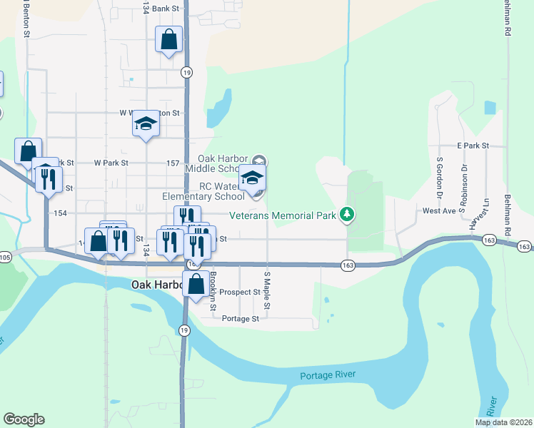 map of restaurants, bars, coffee shops, grocery stores, and more near 298 East Ottawa Street in Oak Harbor