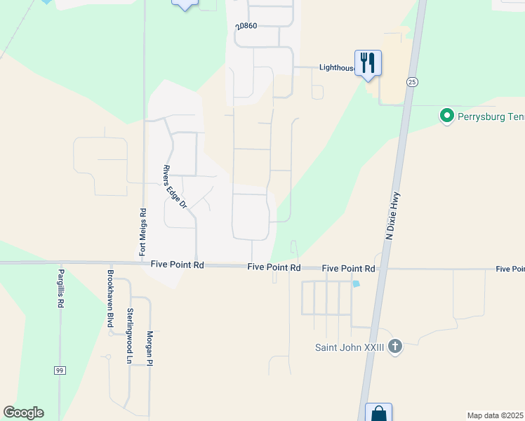 map of restaurants, bars, coffee shops, grocery stores, and more near 122 Bentley Drive in Perrysburg