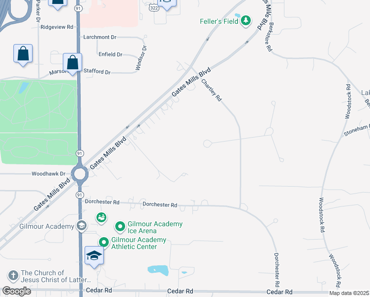 map of restaurants, bars, coffee shops, grocery stores, and more near 6960 Norvale Circle West in Gates Mills