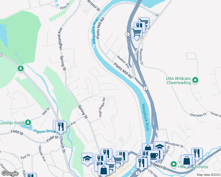 map of restaurants, bars, coffee shops, grocery stores, and more near 40 Patricia Lane in Naugatuck