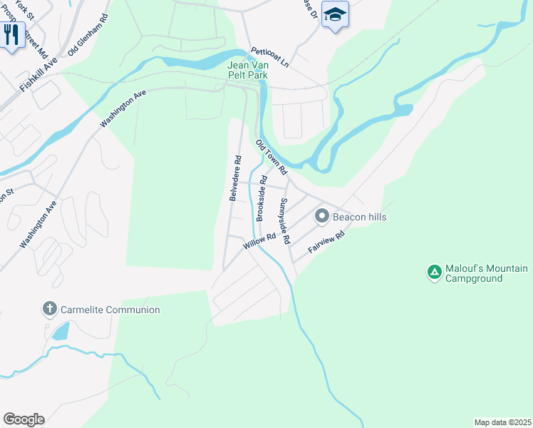 map of restaurants, bars, coffee shops, grocery stores, and more near 13 Brookside Road in Beacon