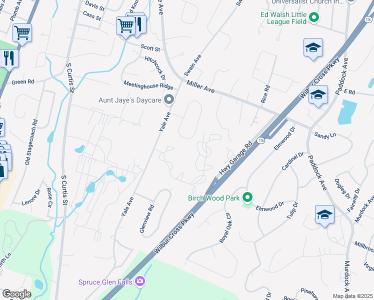 map of restaurants, bars, coffee shops, grocery stores, and more near 73 Hampshire Court in Meriden