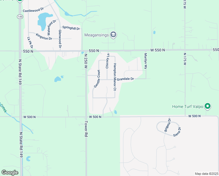 map of restaurants, bars, coffee shops, grocery stores, and more near Hampton Manor Drive in Valparaiso