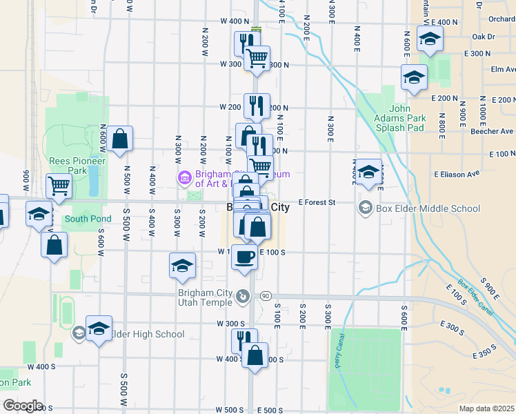 map of restaurants, bars, coffee shops, grocery stores, and more near in Brigham City