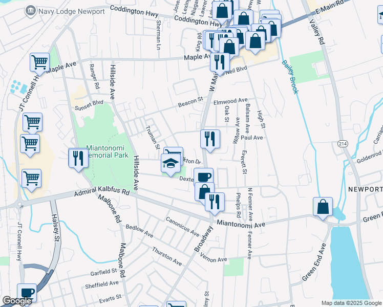 map of restaurants, bars, coffee shops, grocery stores, and more near 4 Stockton Drive in Middletown