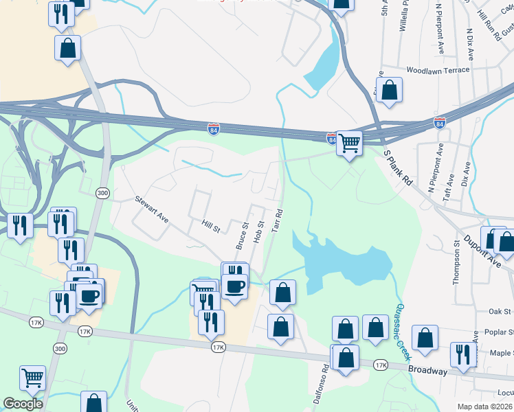 map of restaurants, bars, coffee shops, grocery stores, and more near 15 Hob Street in Newburgh