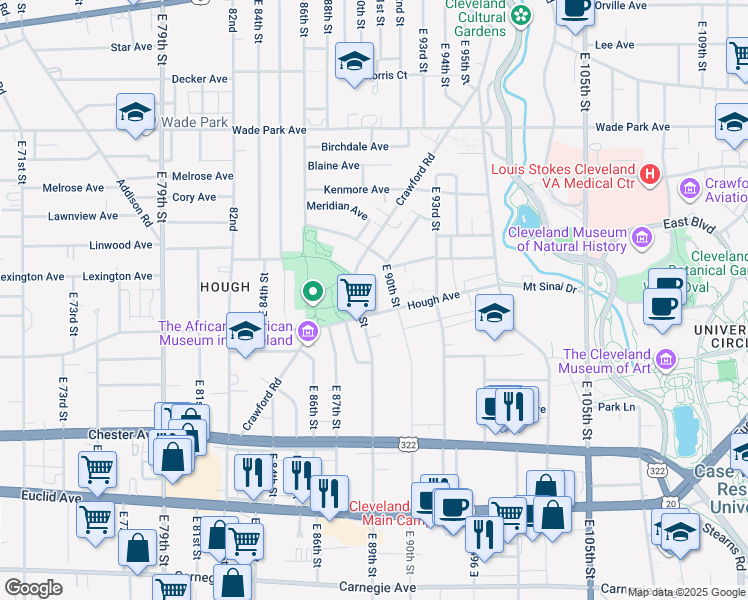 map of restaurants, bars, coffee shops, grocery stores, and more near 1706 East 90th Street in Cleveland