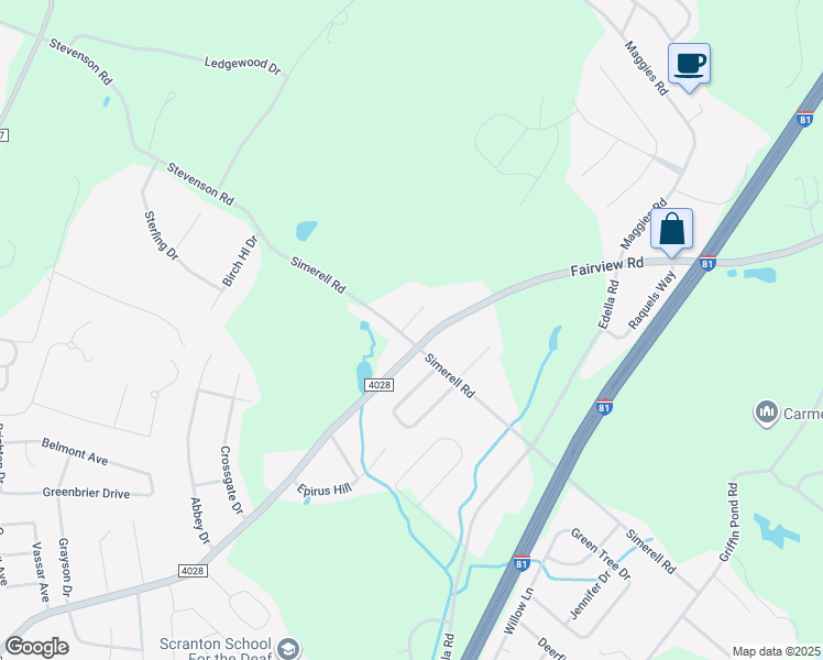 map of restaurants, bars, coffee shops, grocery stores, and more near 105 French Manor Road in Lackawanna County