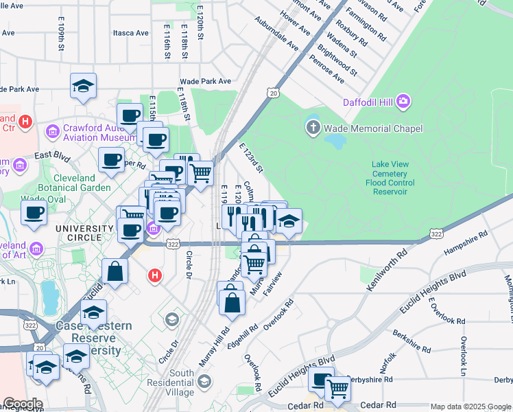 map of restaurants, bars, coffee shops, grocery stores, and more near 1913 Coltman Road in Cleveland