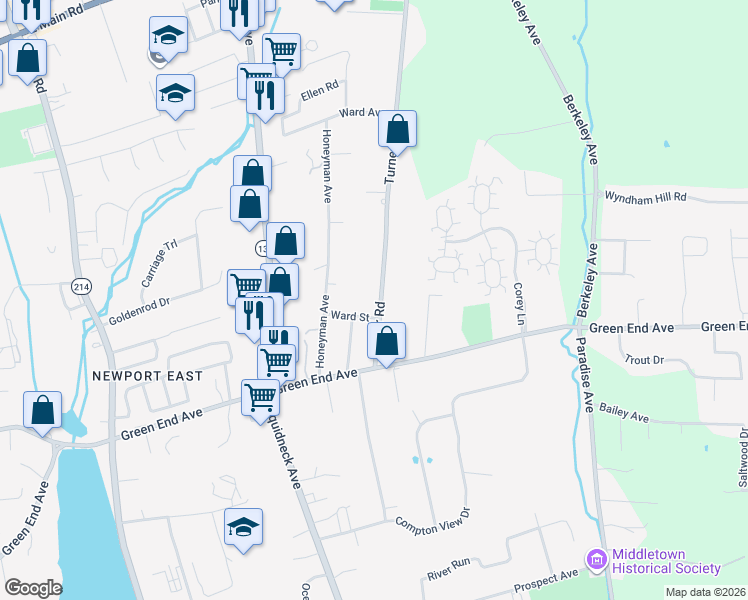 map of restaurants, bars, coffee shops, grocery stores, and more near 549 Turner Road in Middletown