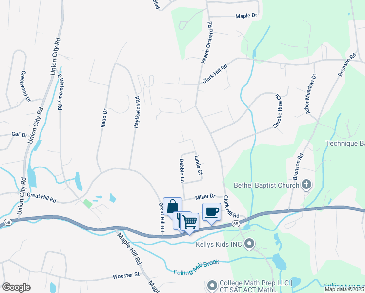map of restaurants, bars, coffee shops, grocery stores, and more near 139 Linda Court in Naugatuck