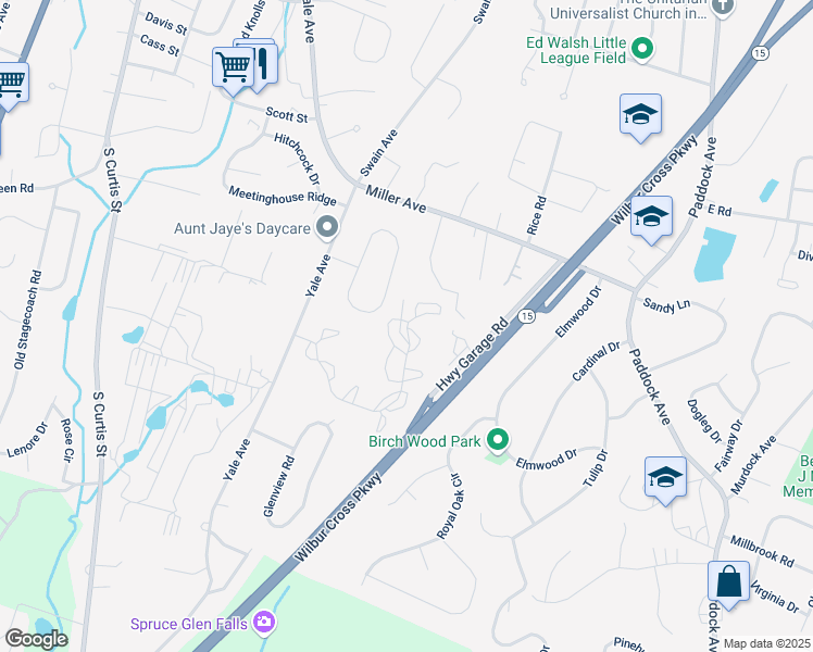 map of restaurants, bars, coffee shops, grocery stores, and more near 205 Stafford Court in Meriden