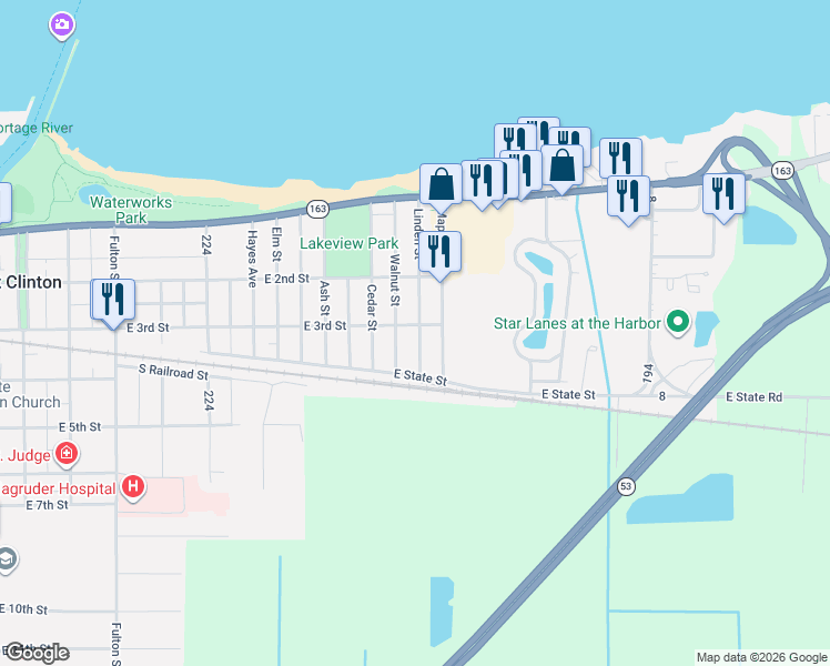 map of restaurants, bars, coffee shops, grocery stores, and more near 1507 East 3rd Street in Port Clinton
