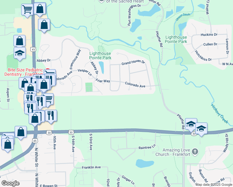map of restaurants, bars, coffee shops, grocery stores, and more near 8938 Holland Harbour Circle in Frankfort