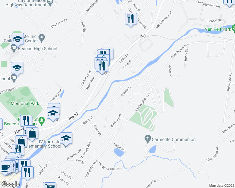 map of restaurants, bars, coffee shops, grocery stores, and more near 399 Liberty Street in Beacon