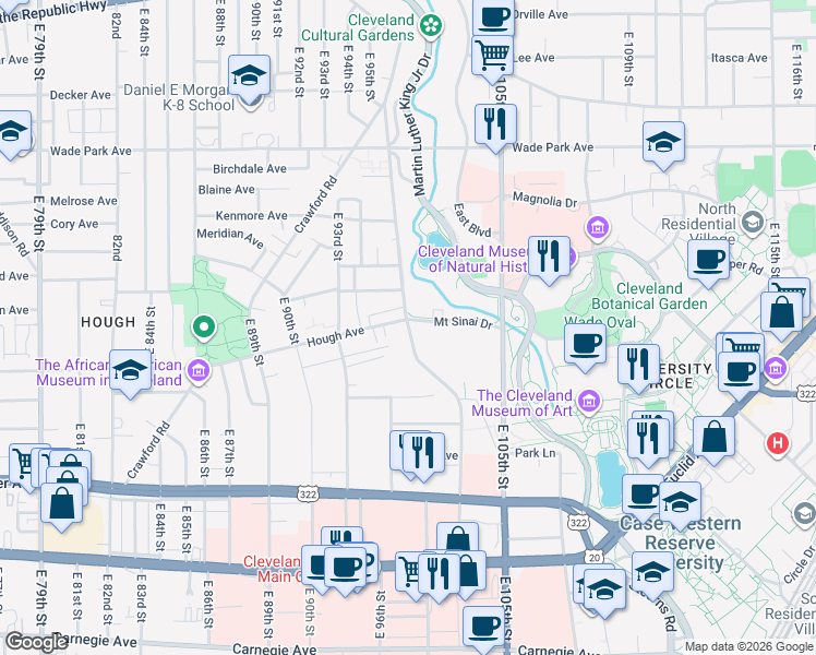 map of restaurants, bars, coffee shops, grocery stores, and more near 1773 Ansel Road in Cleveland