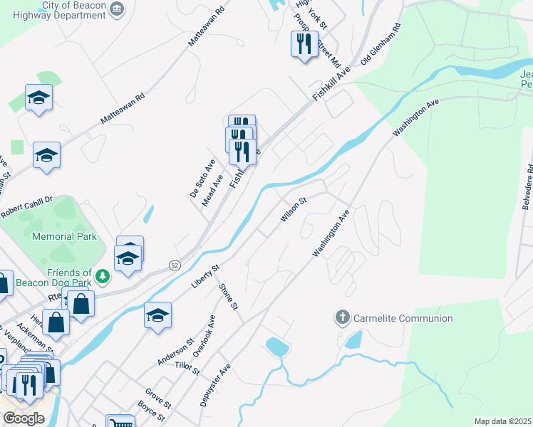 map of restaurants, bars, coffee shops, grocery stores, and more near 386 Liberty Street in Beacon