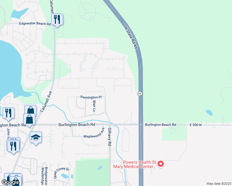 map of restaurants, bars, coffee shops, grocery stores, and more near 4604 Silhavy Road in Valparaiso