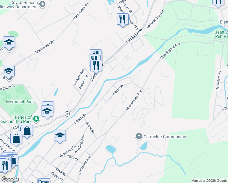 map of restaurants, bars, coffee shops, grocery stores, and more near 94 Wilson Street in Beacon
