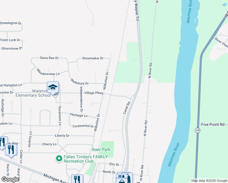 map of restaurants, bars, coffee shops, grocery stores, and more near 770 Village Pkwy in Waterville